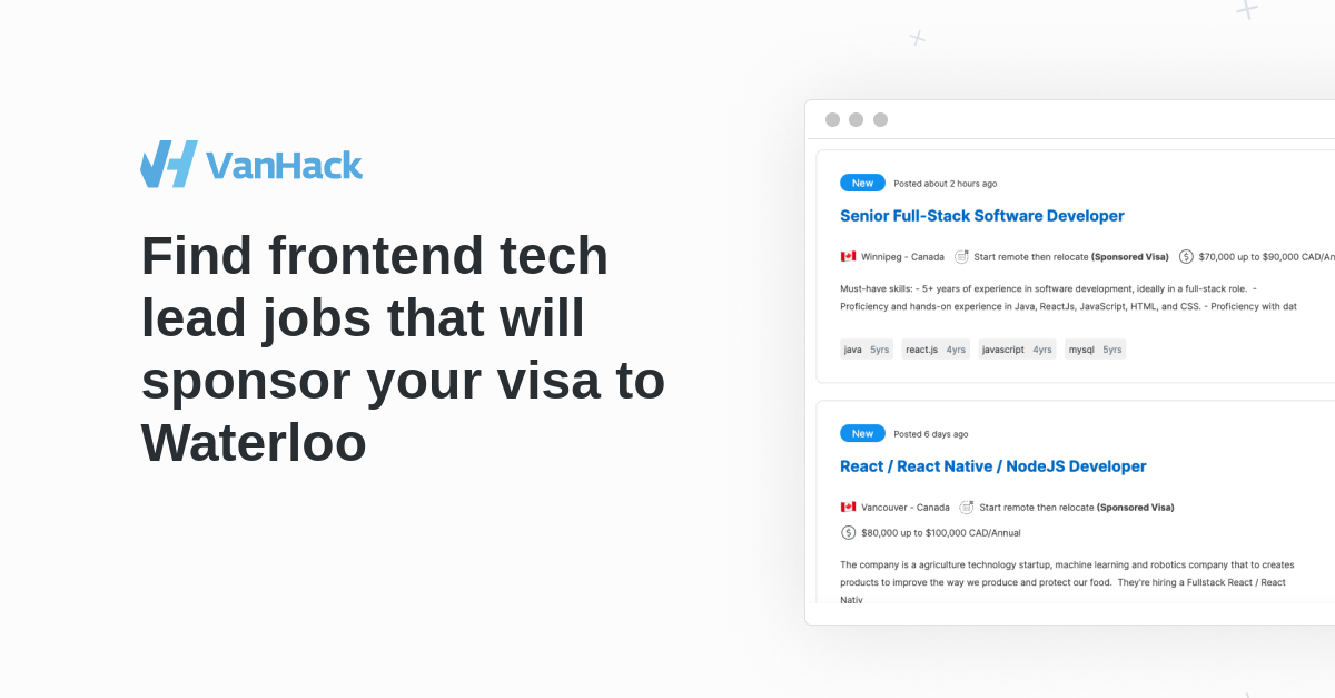 Frontend tech lead jobs in Waterloo VanHack
